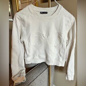 Zara Cream cropped Sweatshirt